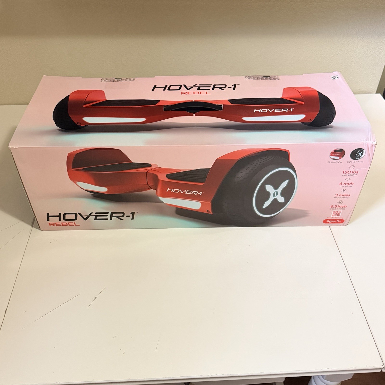 Hover-1 Rebel Kids Hoverboard with LED Headlight, 6 MPH Max Speed – Red