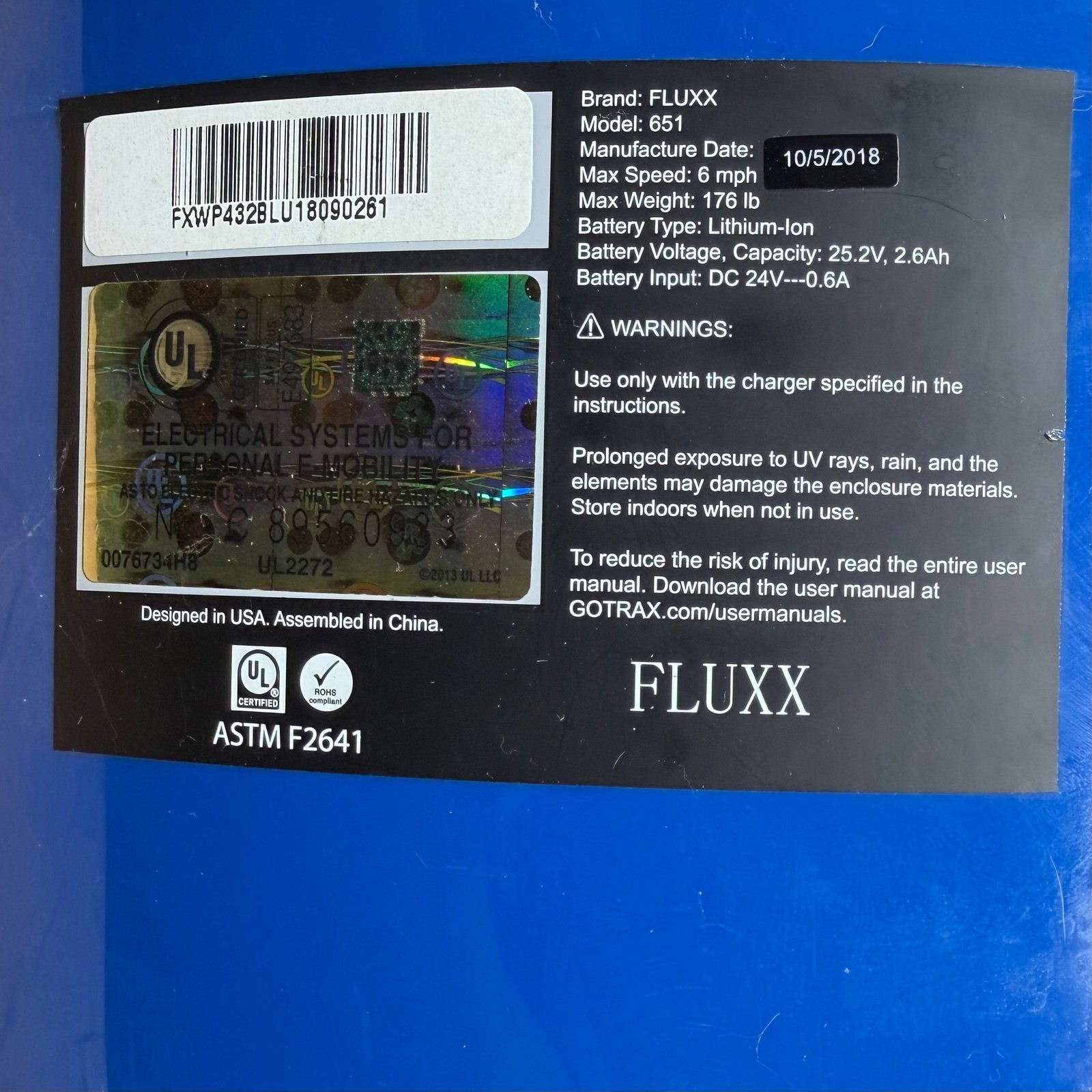 FLUXX WATT+ 651 Kids 6.5″ Wheels UL2272 Blue LED Hoverboard w/ Bluetooth Speaker