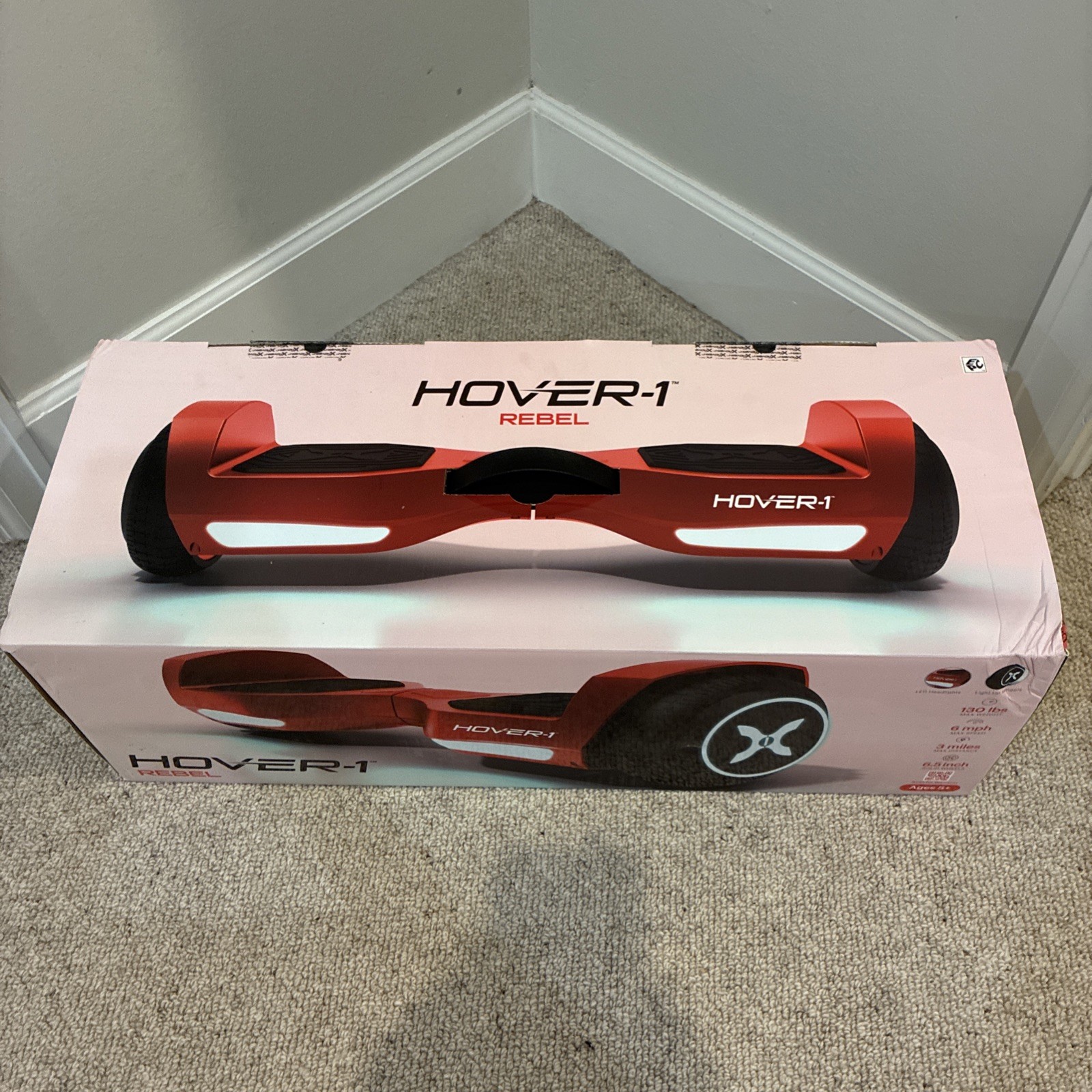 Hover-1 Rebel Kids Hoverboard with LED Headlight, 6 MPH Max Speed – Red