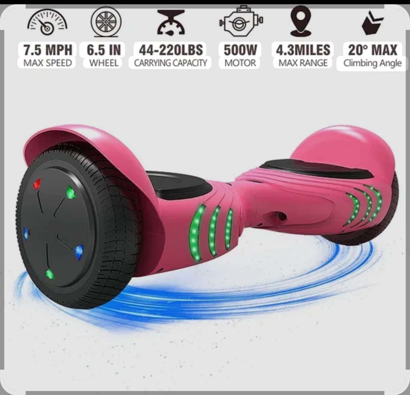 Tomoloo Q2-C Hoverboard Pink Bluetooth Speaker LED Lights Brand New