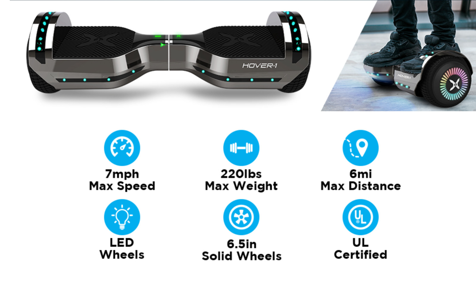 Hover-1 Chrome Electric Self Balancing Scooter with 7MPH Top Speed-NEW SEALED