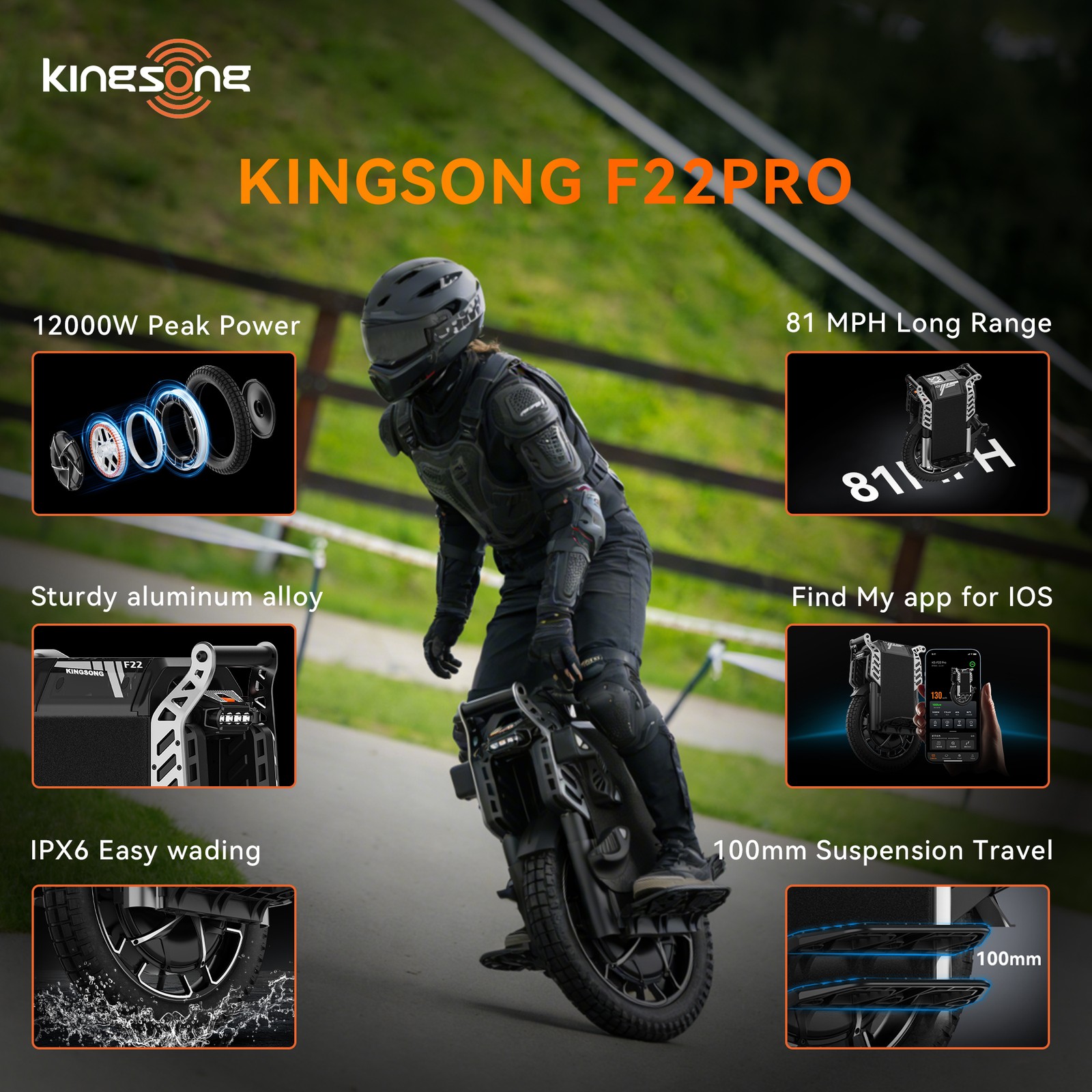 KINGSONG F22 PRO Electric Unicycle 5500W 80MPH 20′ Off-Road E Unicycle 112 Miles