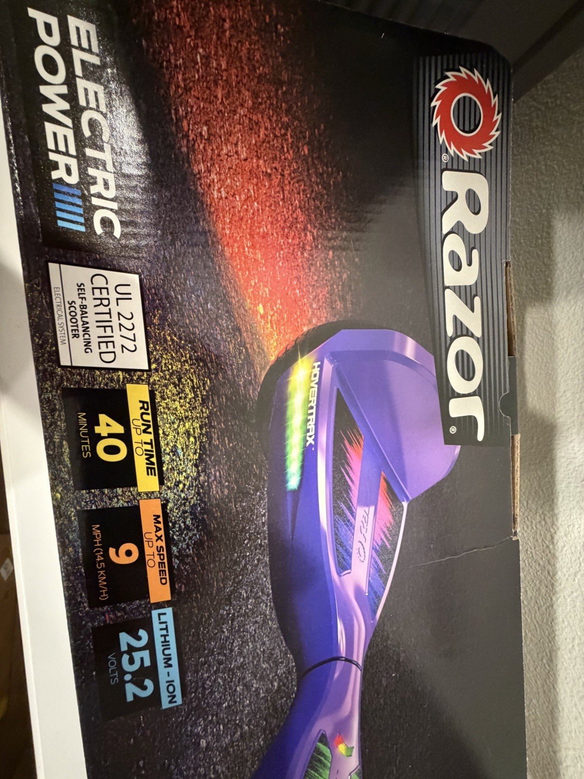 Razor Hovertrax Self-Balancing Scooter Purple 9 mph UL 2272 LED Lights