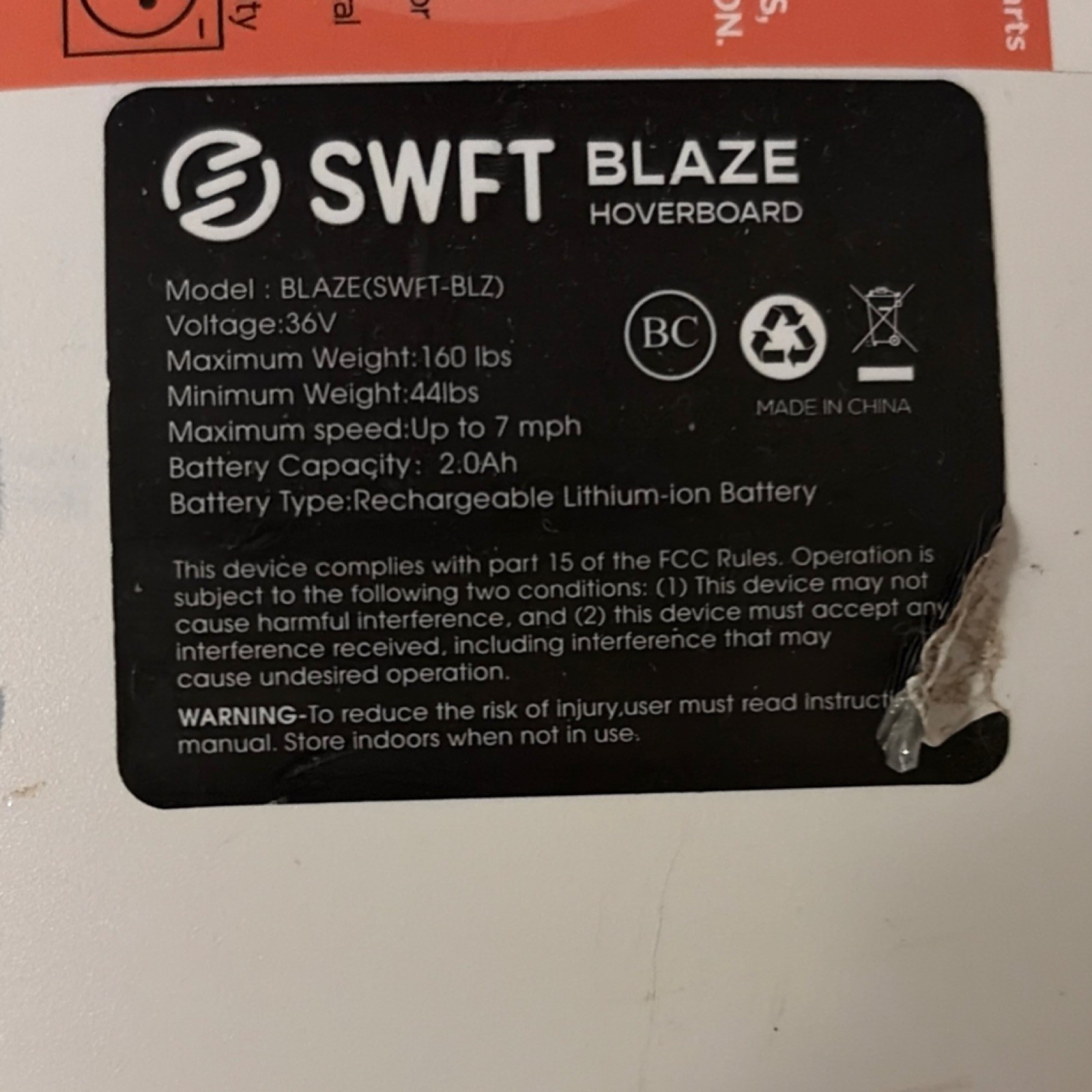 SWFT Blaze Self-Balancing Scooter Hoverboard White/w NVMW charger