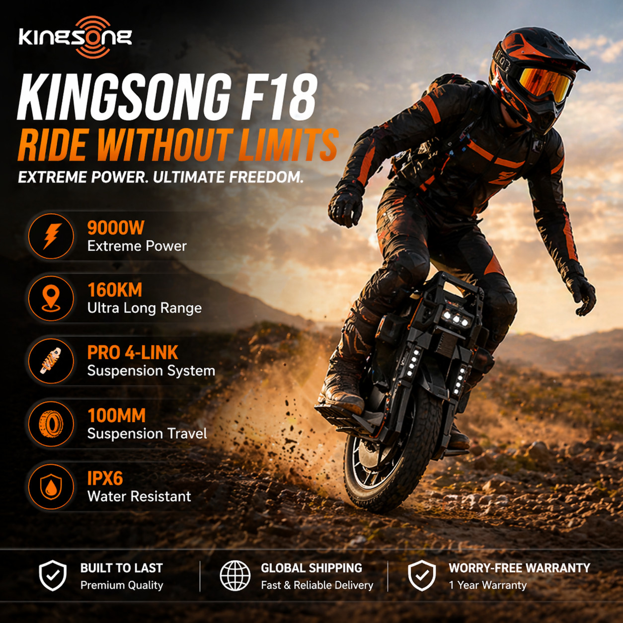 KINGSONG F18 Electric Unicycle for Adults Off-road One Wheel with 3h Fast Charge