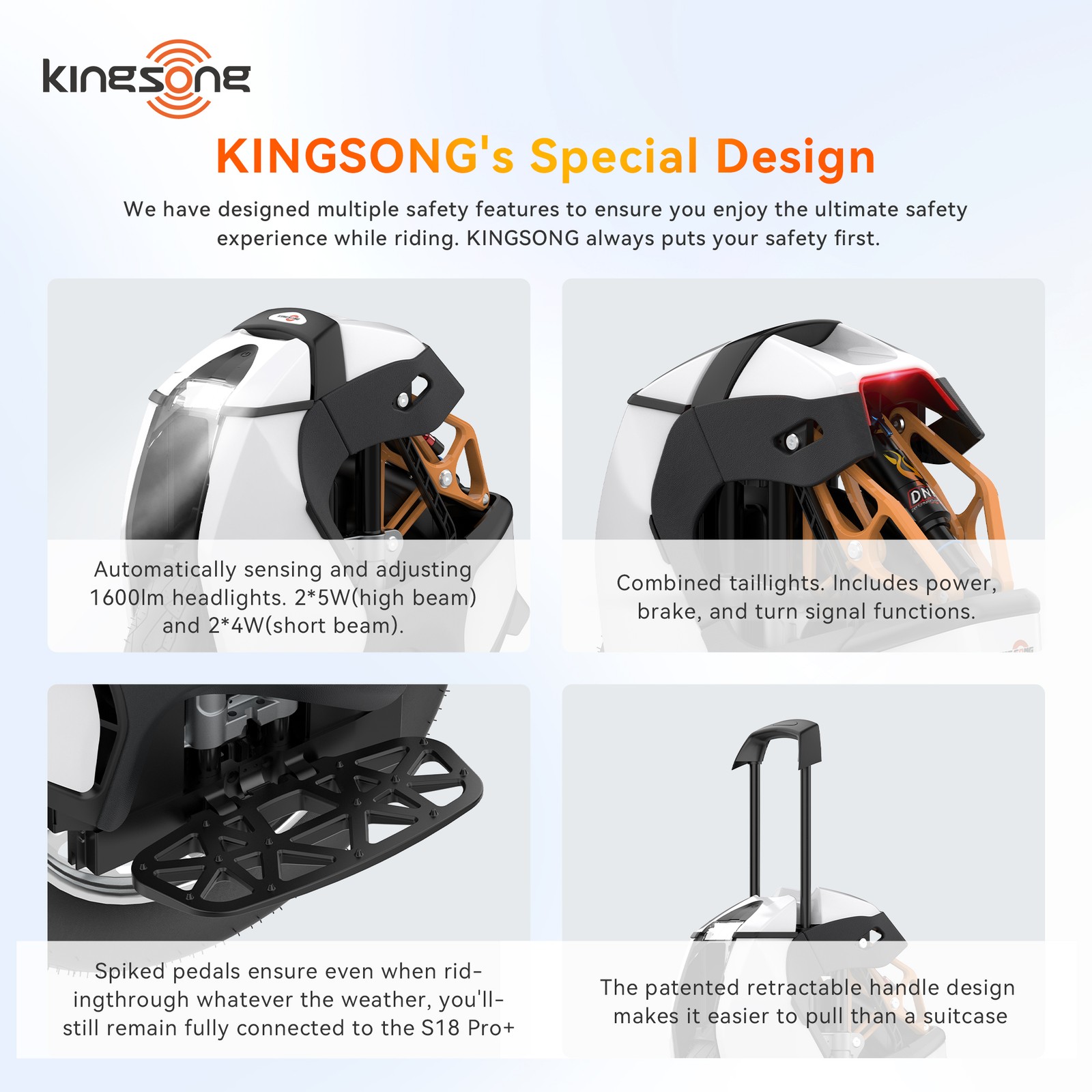 KINGSONG S18 PRO+ 18″ E-Unicycle for Adults 100mm Suspension EUC w/ App Control