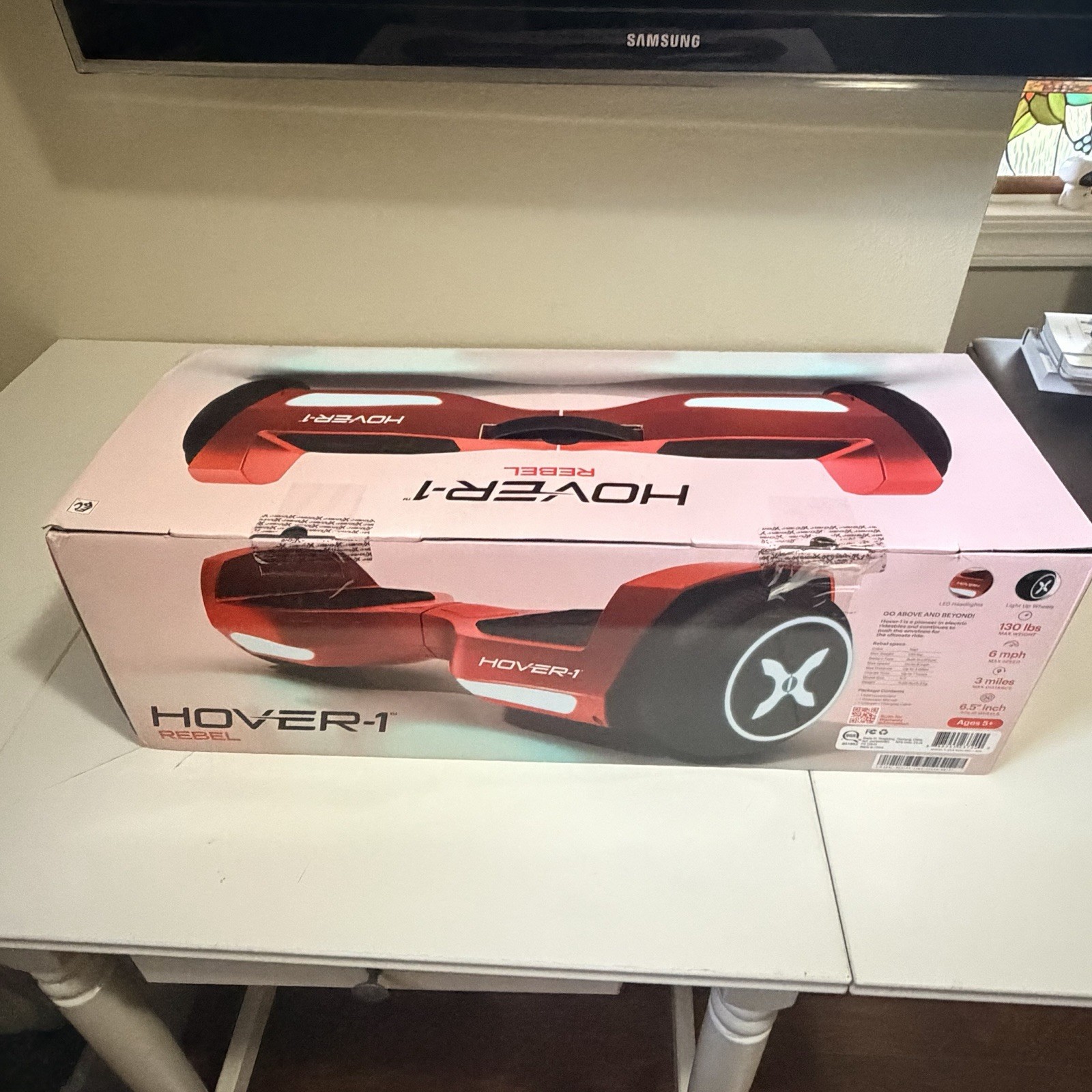 Hover-1 Rebel Kids Hoverboard with LED Headlight, 6 MPH Max Speed – Red