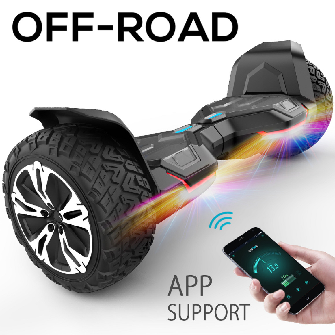 Gyroor Warrior All Terrain Self-Balancing Scooter Bluetooth Speaker LED Lights