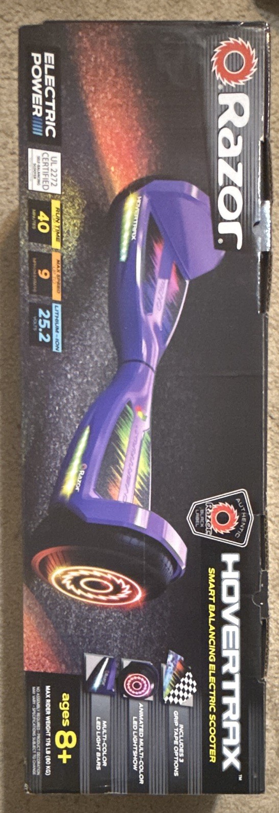 Razor Hovertrax Self-Balancing Scooter Purple 9mph LED Light Show 176lb