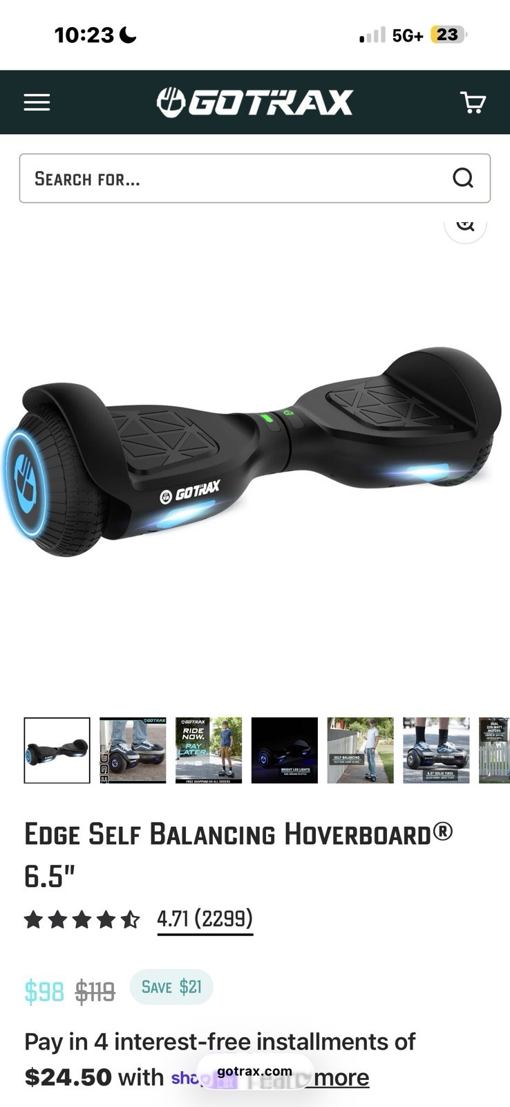 GOTRAX Edge Self Balancing Scooter 6.5″ Black Bright LED Lights GT-ELF