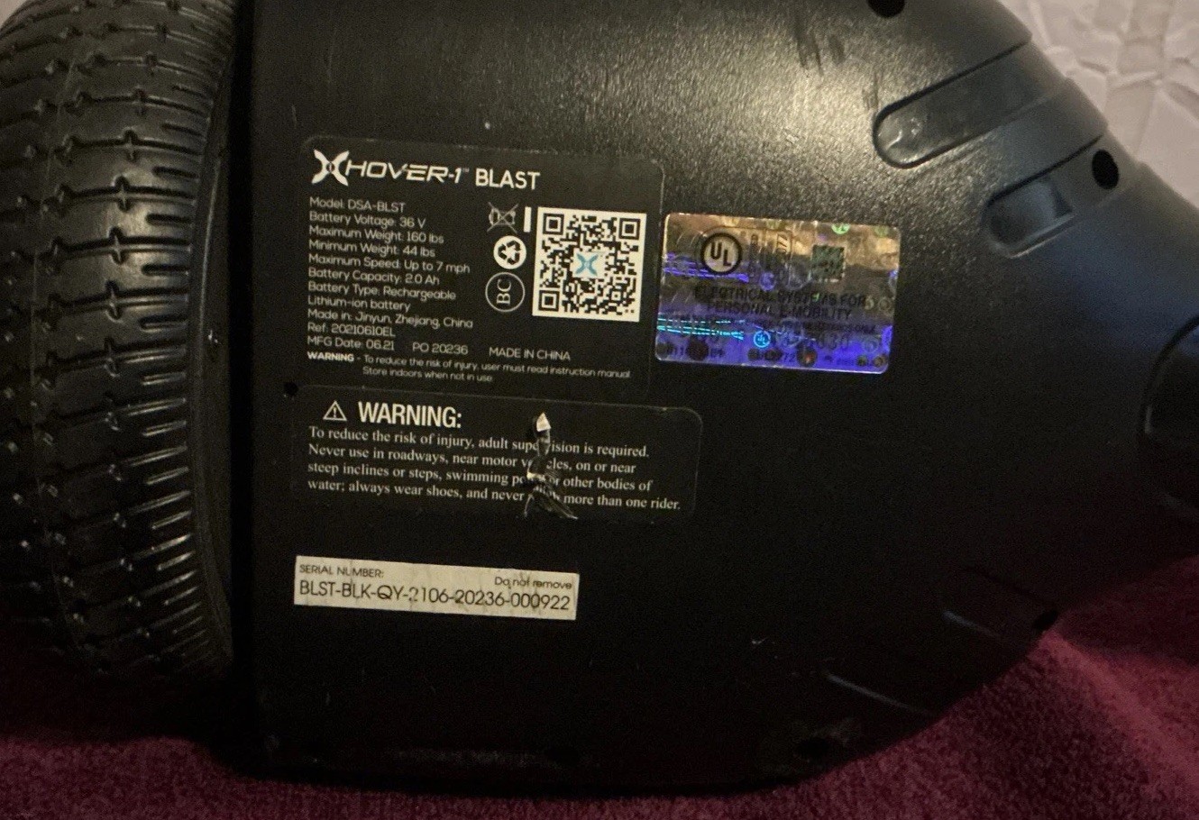 Hover 1 Blast Hoverboard DSA-BLST Worked Before Losing Charger – UL 2272