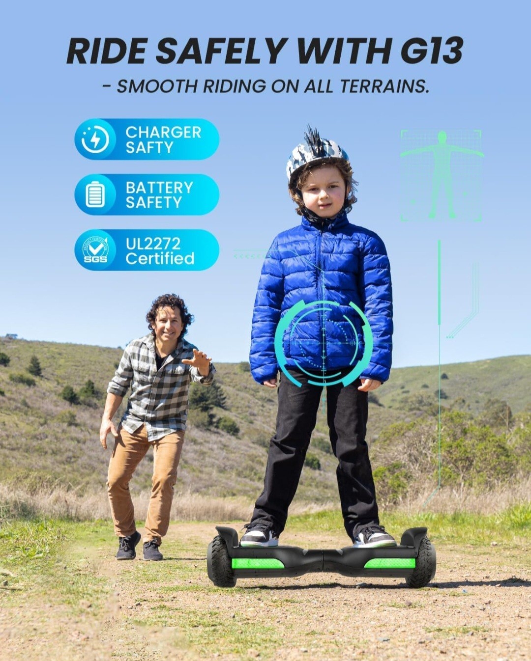 Gyroor G13 All Terrain Self Balancing Scooter LED Lights Bluetooth Black