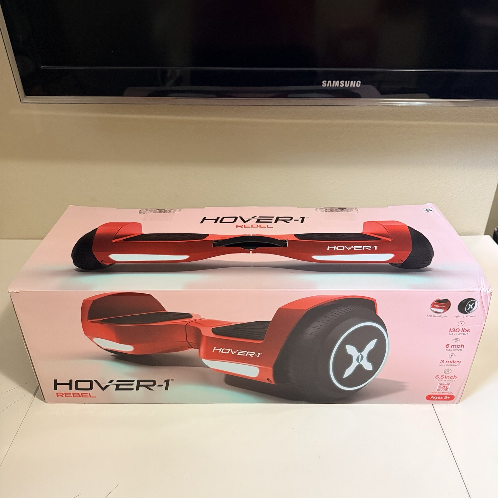 Hover-1 Rebel Kids Hoverboard with LED Headlight, 6 MPH Max Speed – Red