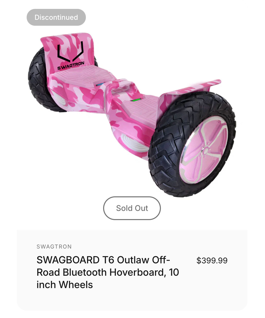 Swagtron SWAGBOARD T6 Outlaw Off-Road Bluetooth Hoverboard, 10 inch Wheels
