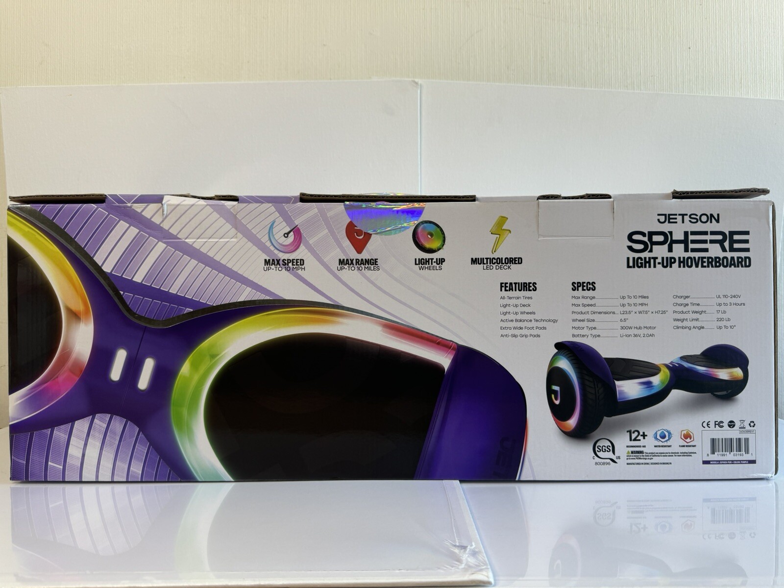 Jetson Sphere Light-Up Hoverboard Model JSPHER-TEL Purple All Terrain Wheels