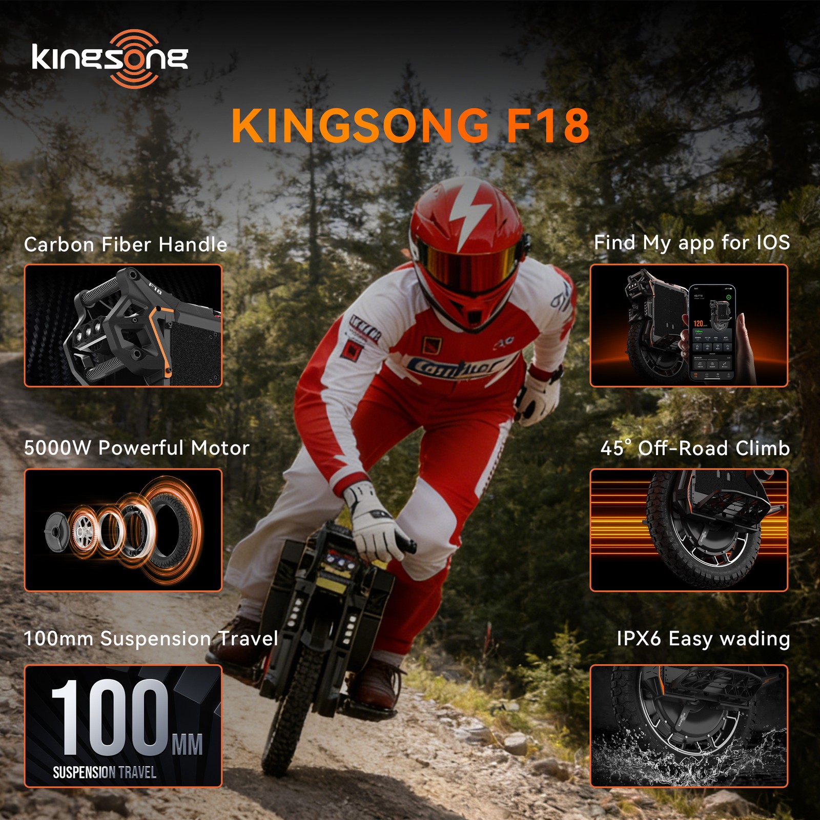 KINGSONG F18 Electric Unicycle for Adults 75MPH 20′ Off-road E-Unicycle w/ 5000W