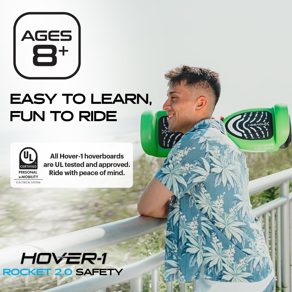 Hover-1 Rocket 2.0 Electric Hoverboard | 7MPH Top Speed, 3 Miles Range, 160lb…