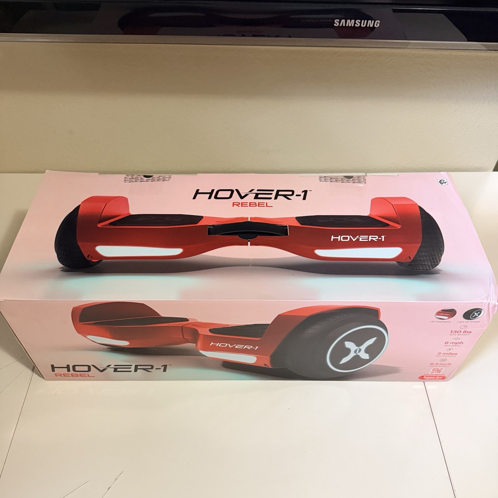 Hover-1 Rebel Kids Hoverboard with LED Headlight, 6 MPH Max Speed – Red