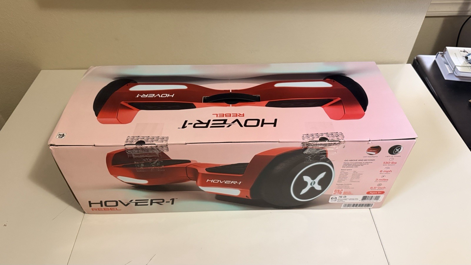 Hover-1 Rebel Kids Hoverboard with LED Headlight, 6 MPH Max Speed – Red