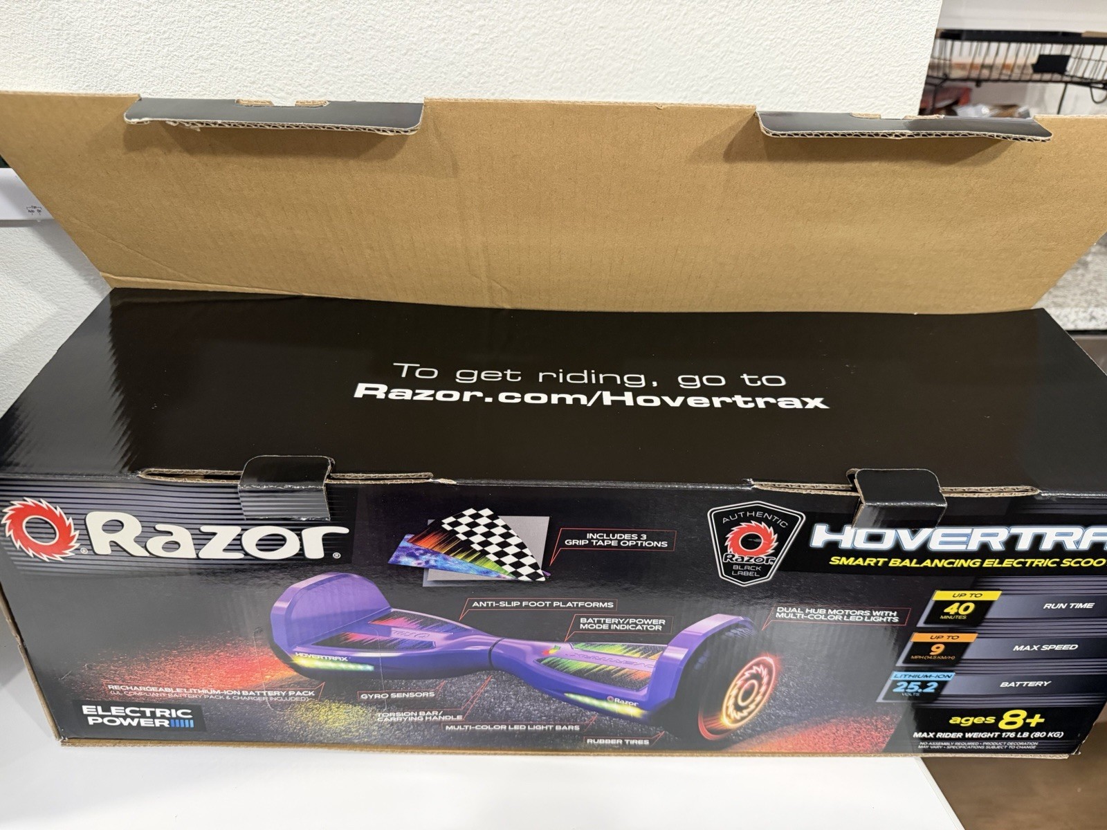 Razor Hovertrax Self-Balancing Scooter Purple 9 mph UL 2272 LED Lights