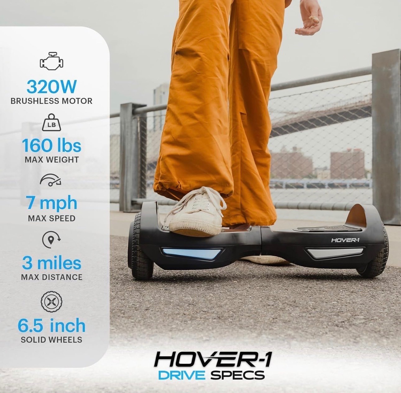 Hover-1 Drive Hoverboard Self Balancing Scooter 6.5” Wheels LED Lights Black