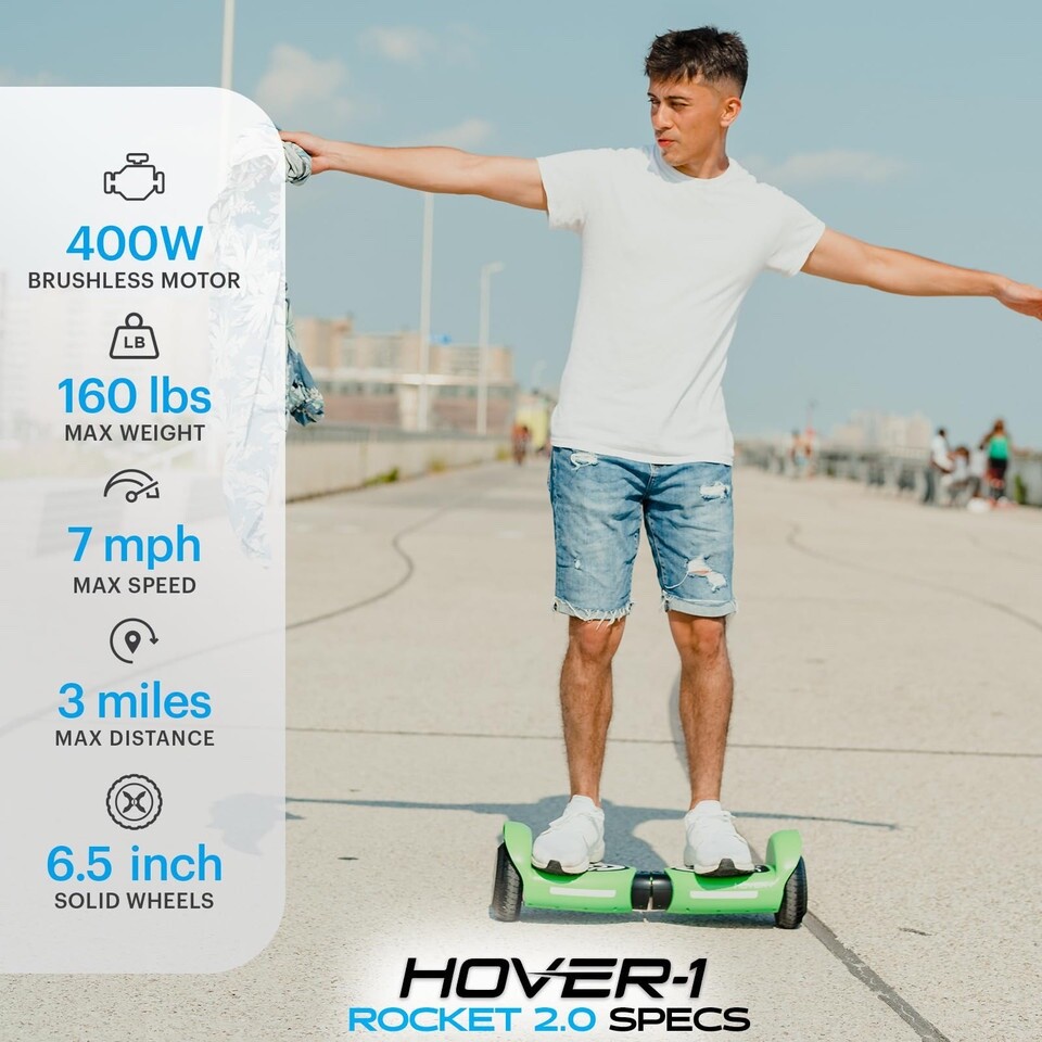 Hover-1 Rocket 2.0 Electric Hoverboard | 7MPH Top Speed, 3 Miles Range, 160lb…