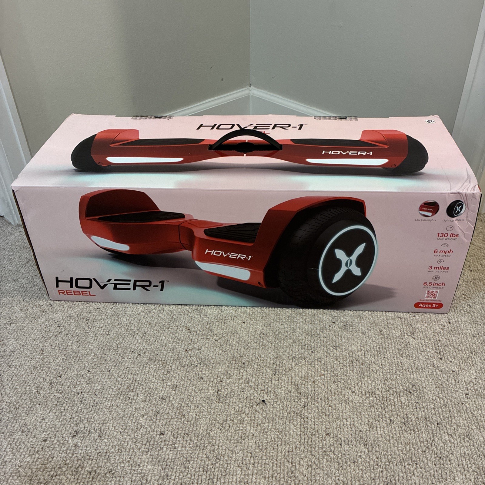 Hover-1 Rebel Kids Hoverboard with LED Headlight, 6 MPH Max Speed – Red
