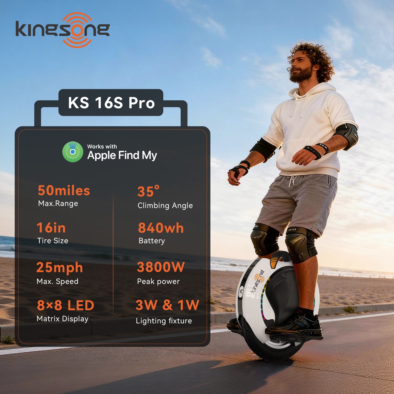 KINGSONG 16S PRO Electric Unicycle 50Mile Range 16in Tire Self-Balancing Scooter