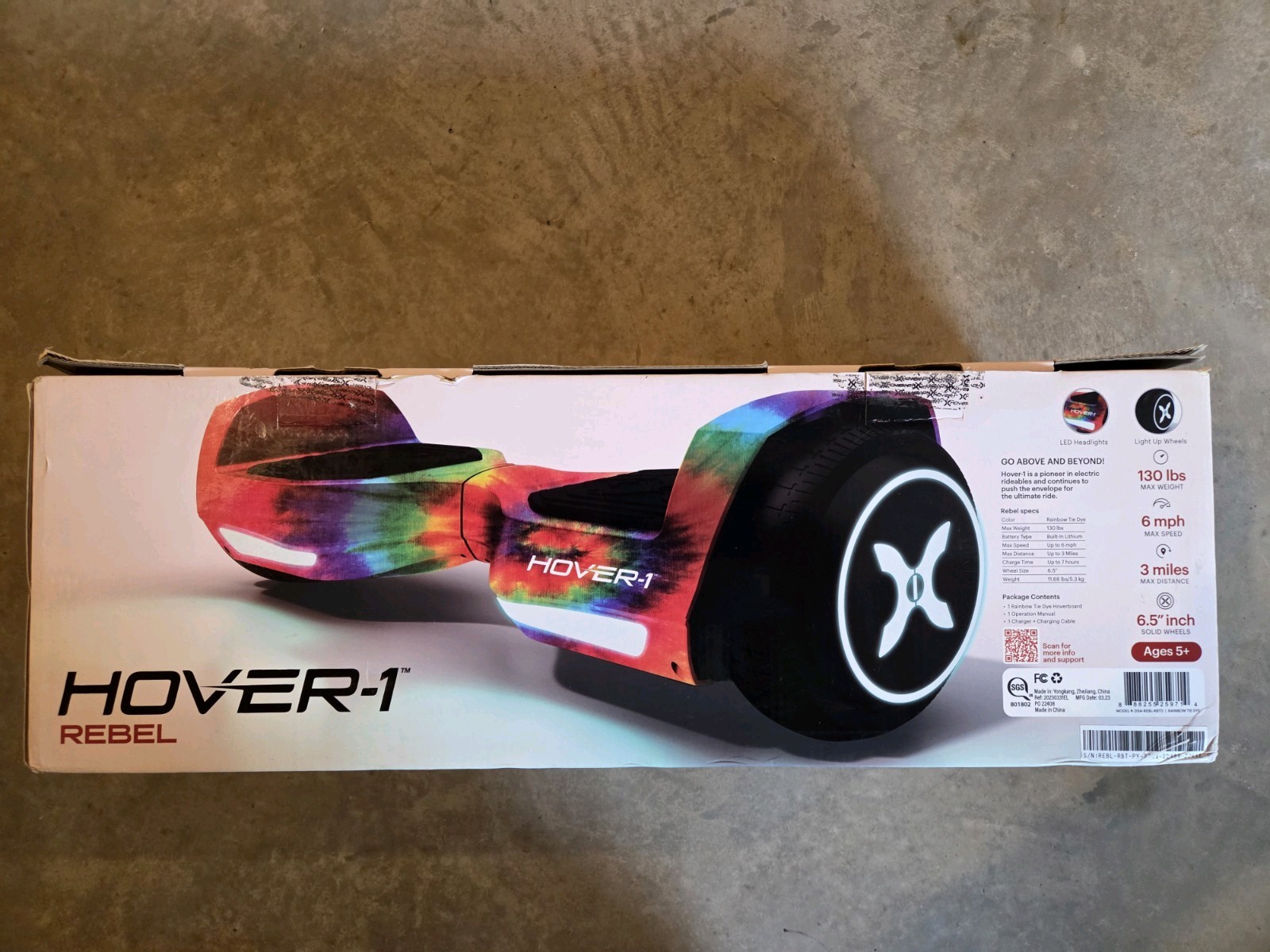 Hover-1 Rebel Hoverboard Rainbow Tie Dye LED Wheels Bluetooth 6 MPH New