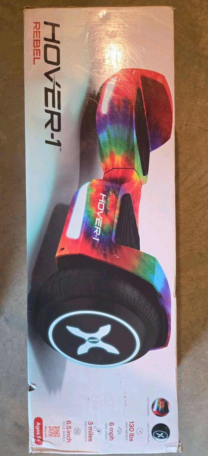 Hover-1 Rebel Hoverboard Rainbow Tie Dye LED Wheels Bluetooth 6 MPH New