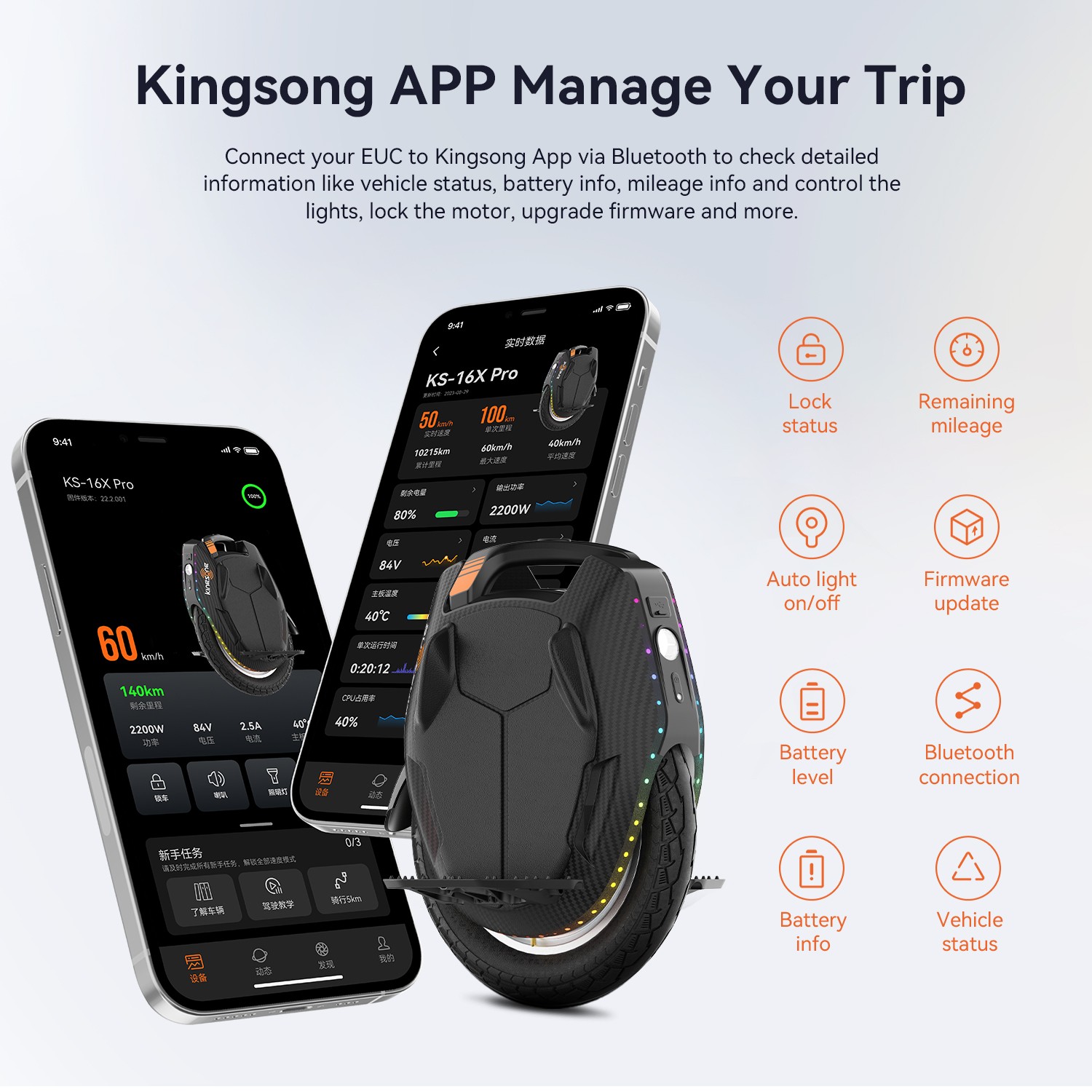 KINGSONG 16XPRO Electric Unicycle for Adults 2200W Powerful Motor 100-Miles EUC