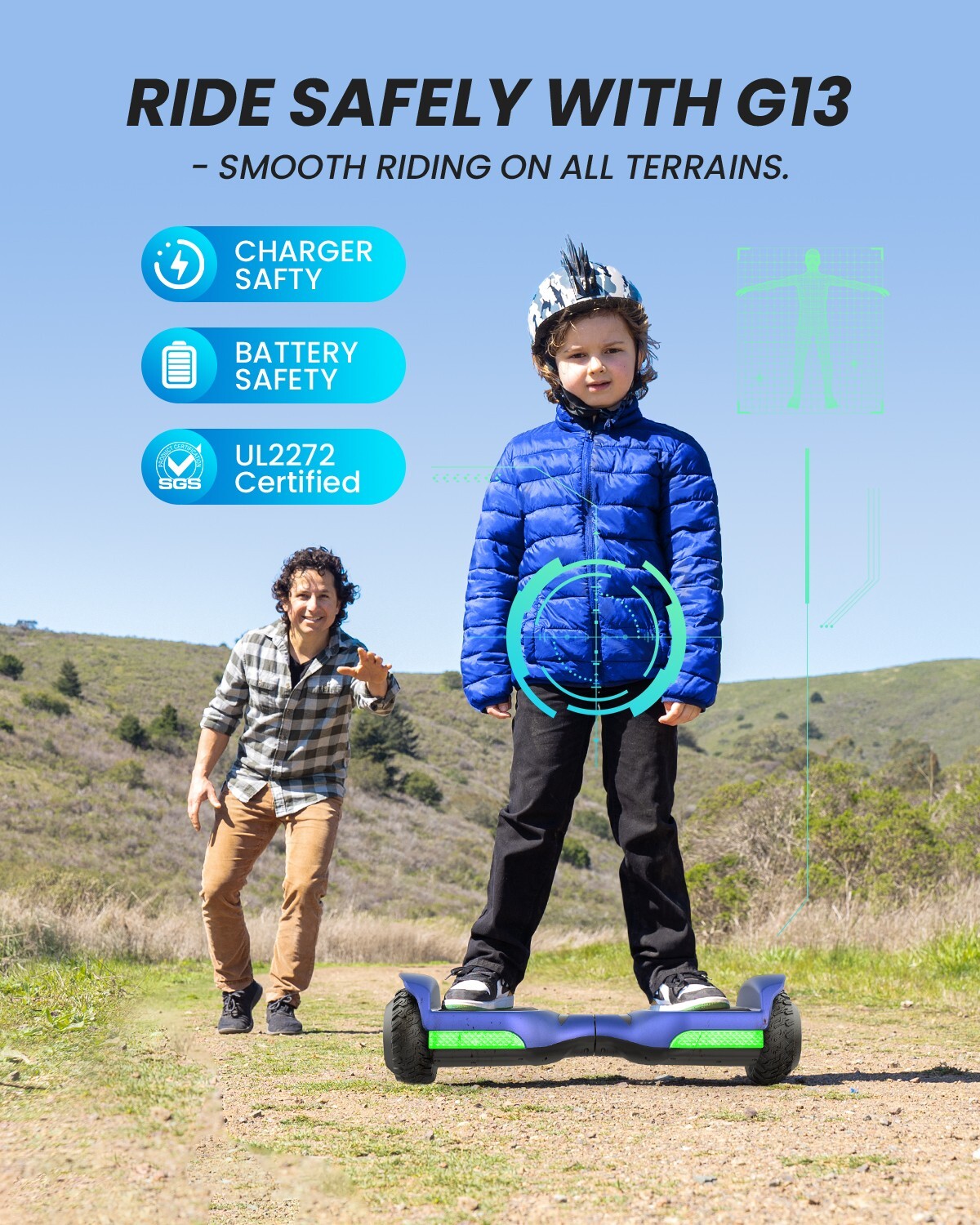 GYROOR G13 Kids Self Balancing Scooter UL2272 Certified LED Lights-Blue