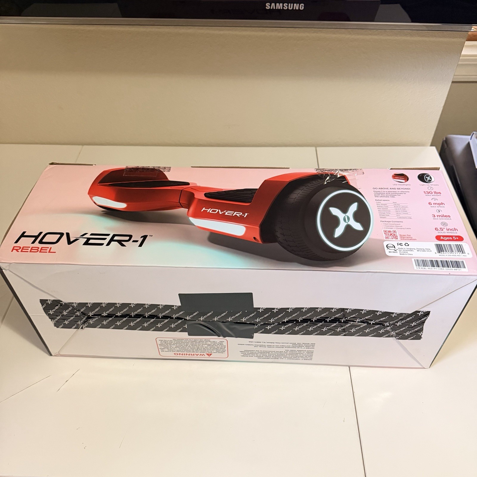 Hover-1 Rebel Kids Hoverboard with LED Headlight, 6 MPH Max Speed – Red