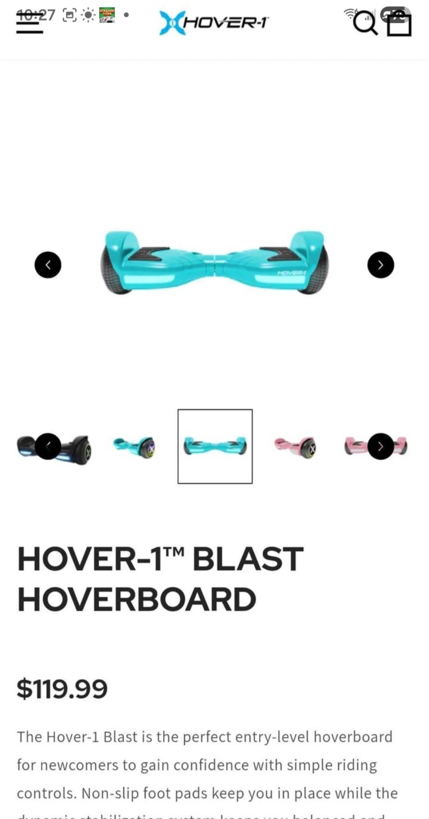 Hover-1 Self Balancing Scooter 7 MPH Blue LED Headlights & Wheels 320W UL2272