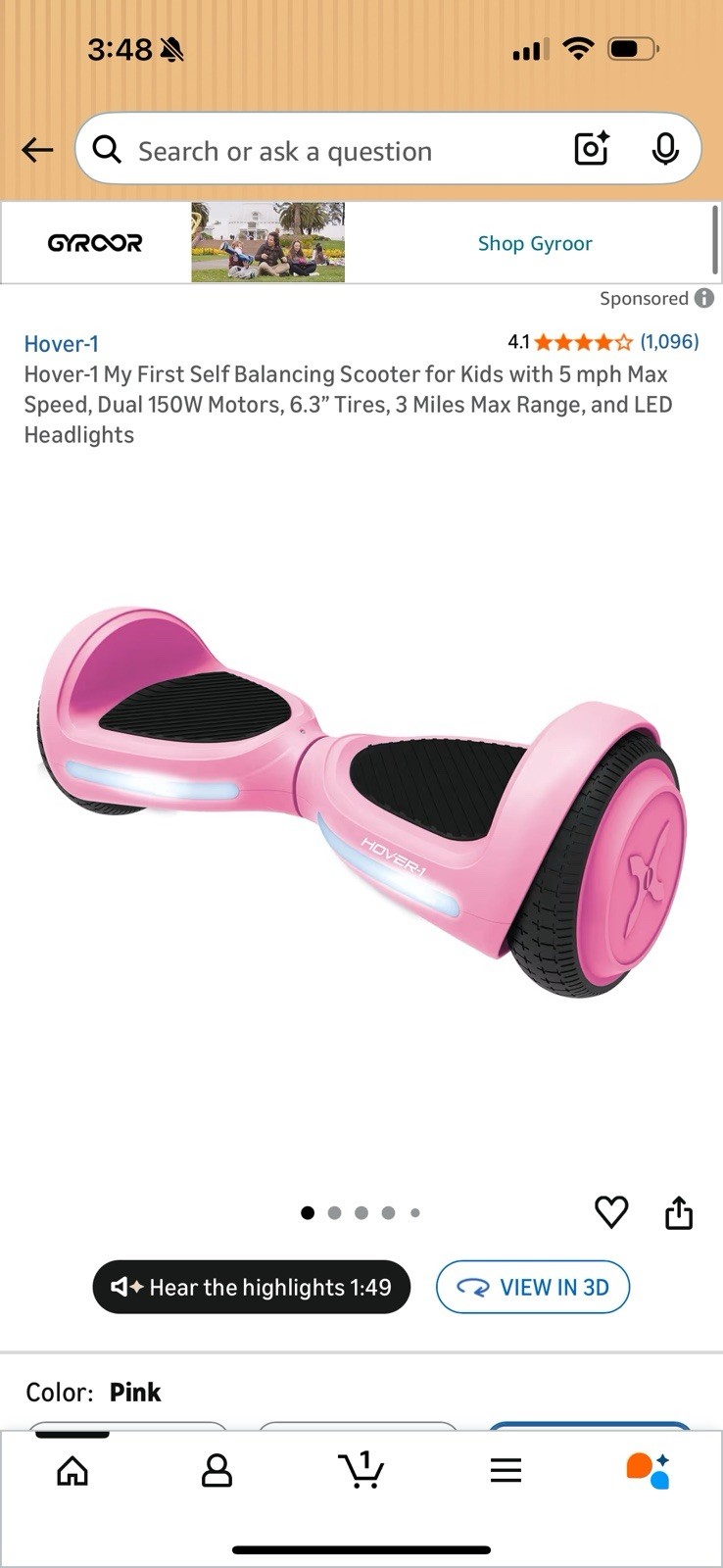 Brand New- Hover-1 My First Self Balancing Scooter for Kids with 5 Mph Max Speed