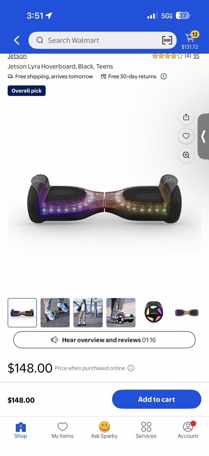 Jetson Lyra Self Balancing Hoverboard, Light-Up Rims, Bluetooth