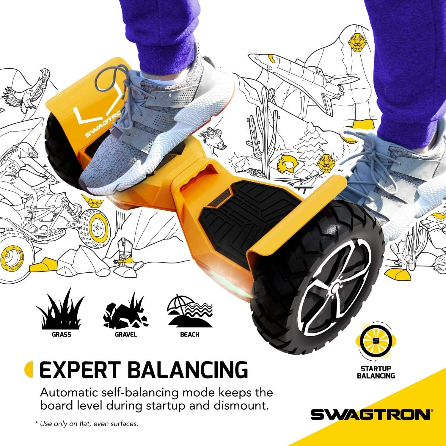 Swagtron T6 Off Road 10″ Hoverboard Bluetooth 12 Mph 600W 420 lb Weight Limit UL