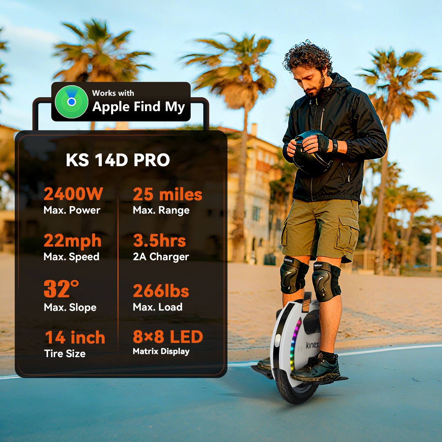 Kingsong 14DPRO Electric Unicycle With 800W Motor 420Wh Battery 18Mph 25Miles