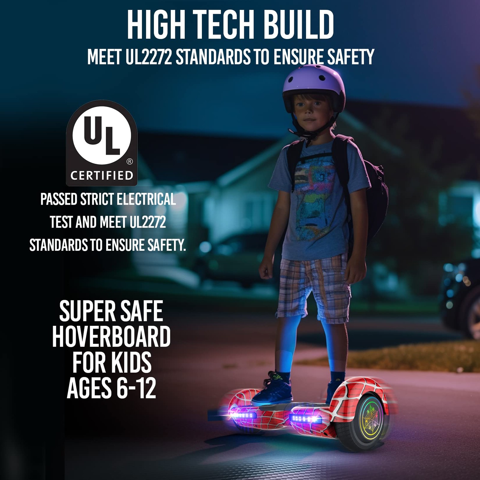Emaxusa Spider-Pattern Hover Board For Kids Ages 6-12 Bluetooth Speaker And Led