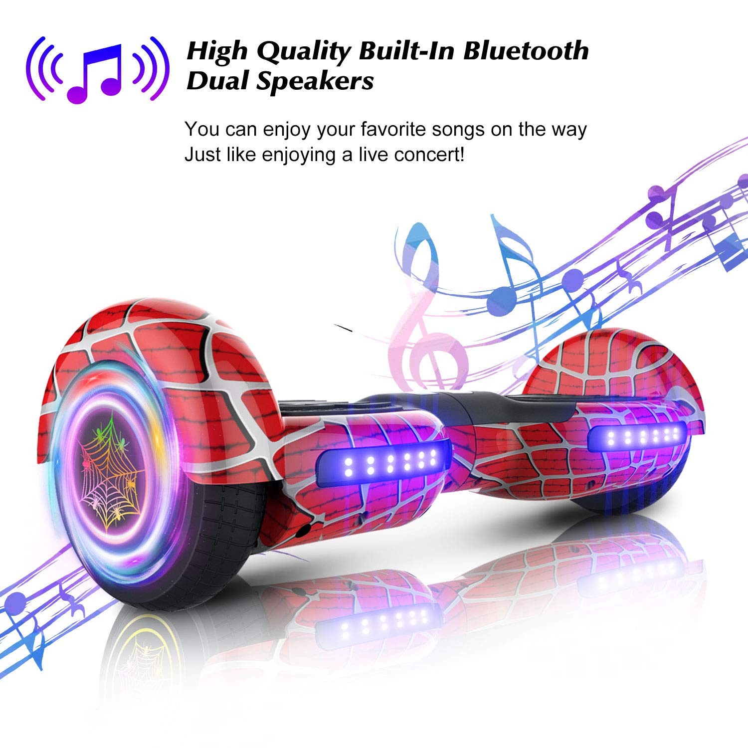 Emaxusa Spider-Pattern Hover Board For Kids Ages 6-12 Bluetooth Speaker And Led