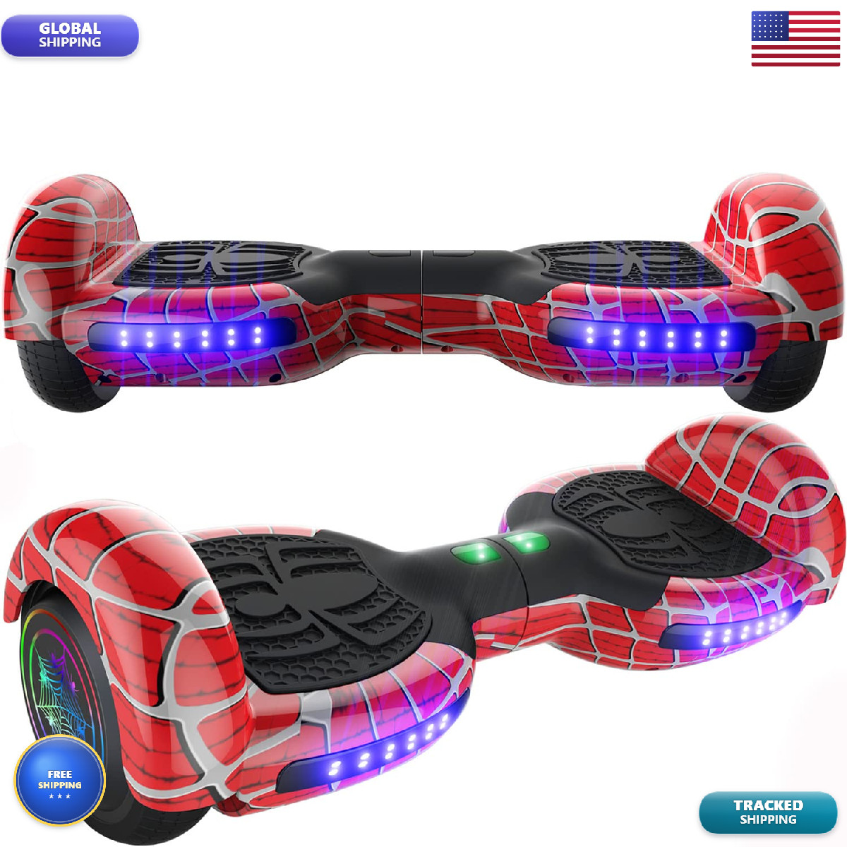 Emaxusa Spider-Pattern Hover Board For Kids Ages 6-12 Bluetooth Speaker And Led