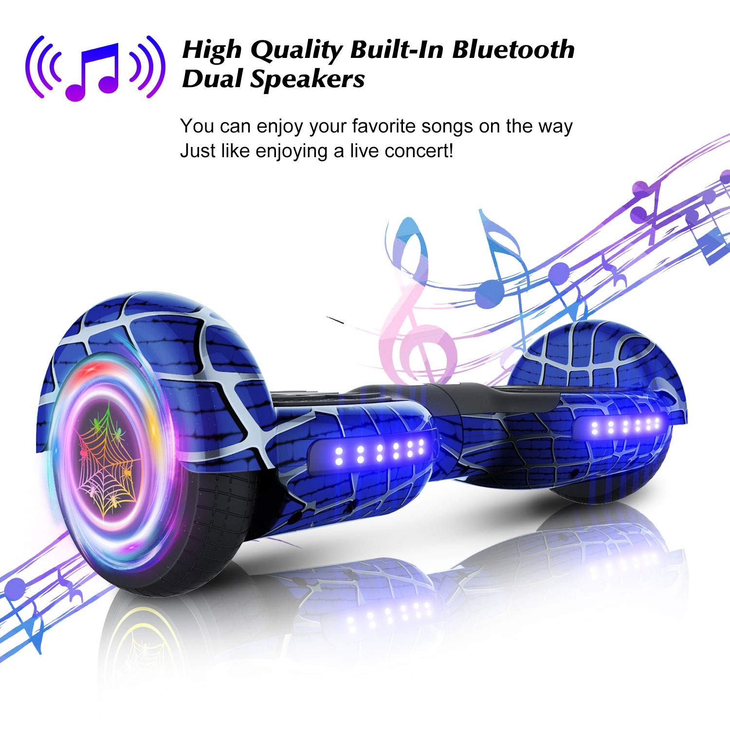 Emaxusa Spider-Pattern Hover Board For Kids Ages 6-12 Bluetooth Speaker And Led
