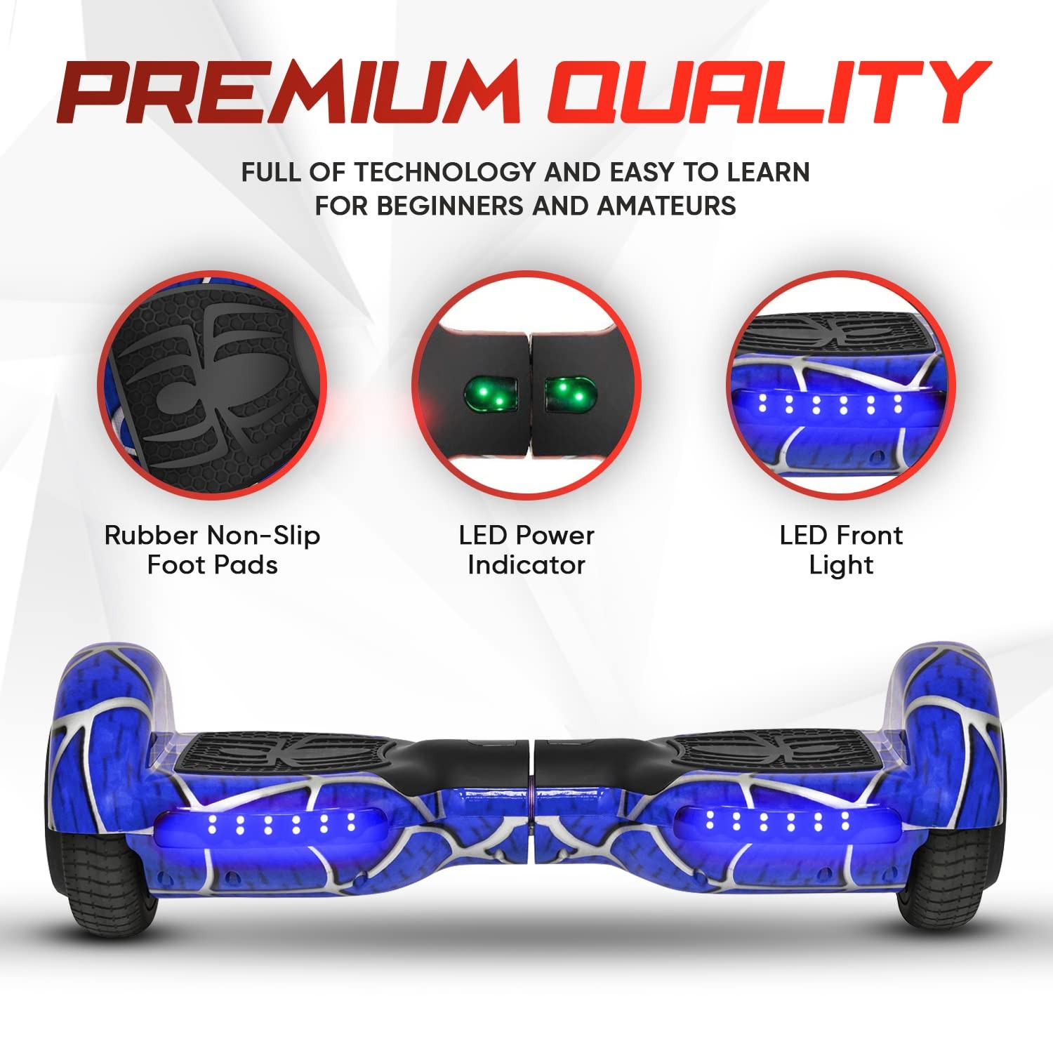 Emaxusa Spider-Pattern Hover Board For Kids Ages 6-12 Bluetooth Speaker And Led