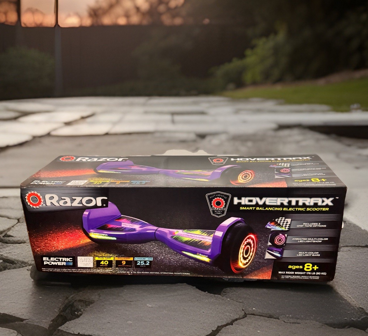 Razor Hovertrax Self Balancing Scooter Purple 9mph 25mi LED Lights 175lb