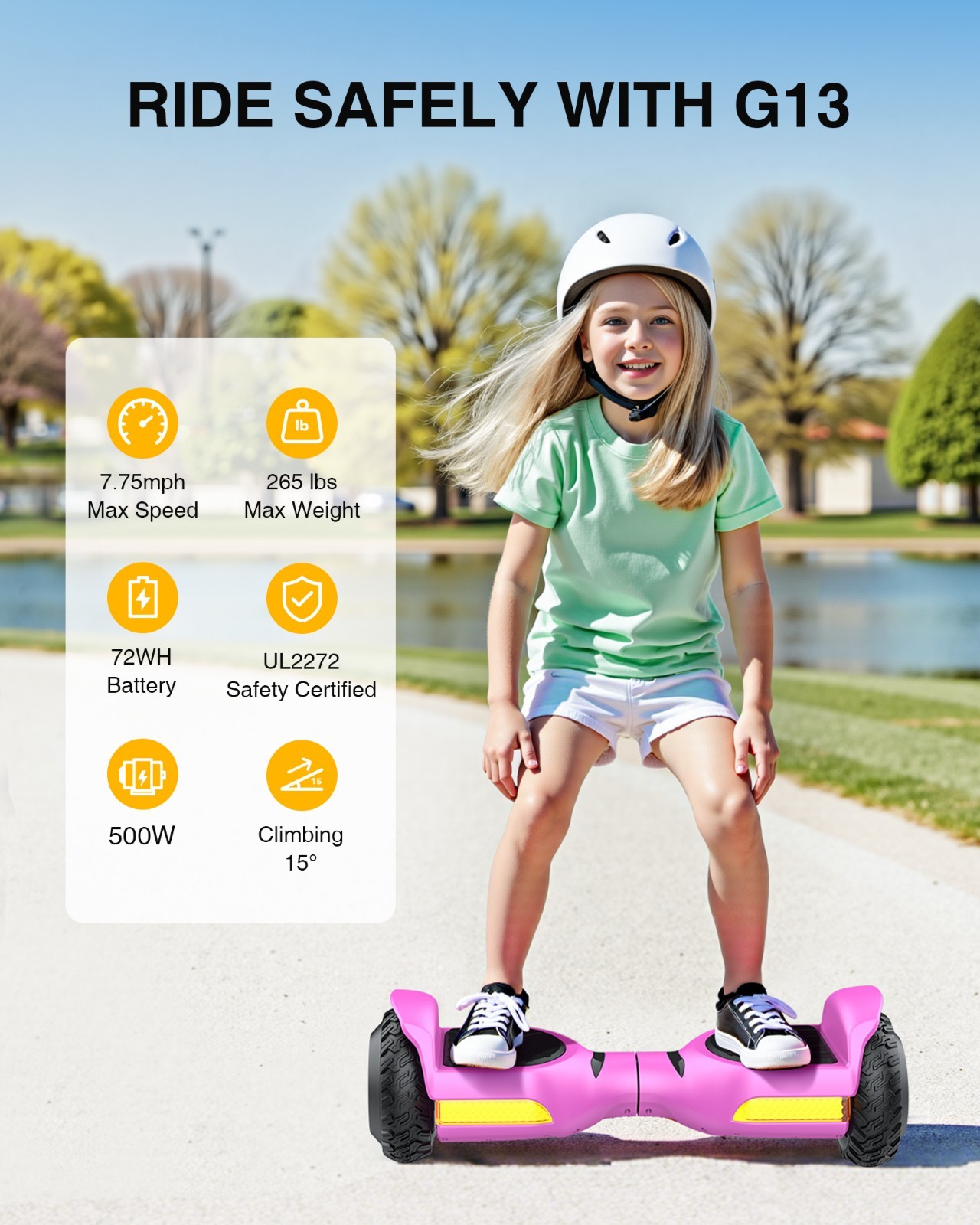 Gyroor G13+K1 6.5” Self Balancing Scooter for Kids with Bluetooth Speaker-Pink