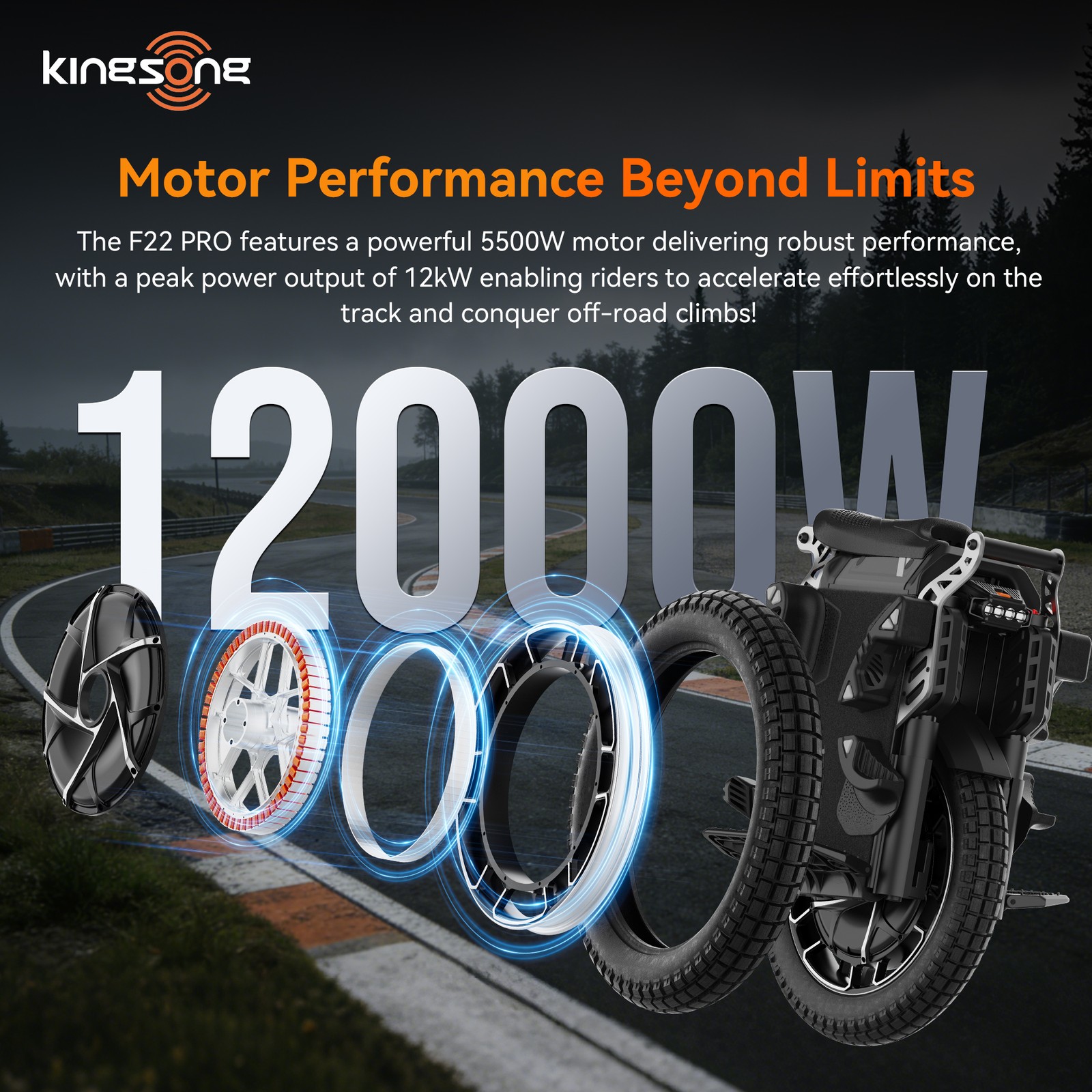 KINGSONG F22 PRO Electric Unicycle 5500W 80MPH 20′ Off-Road E Unicycle 112 Miles