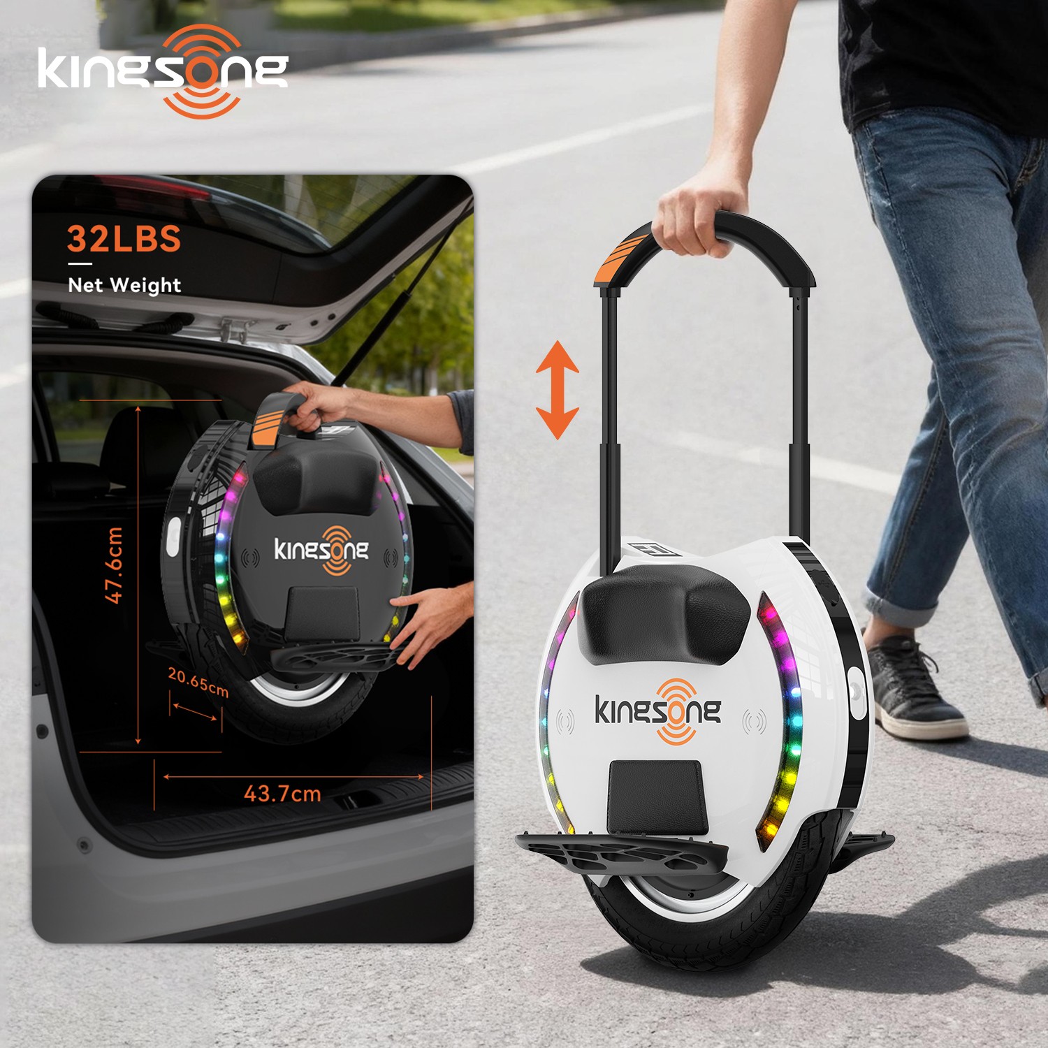 Kingsong 14DPRO Electric Unicycle With 800W Motor 420Wh Battery 18Mph 25Miles