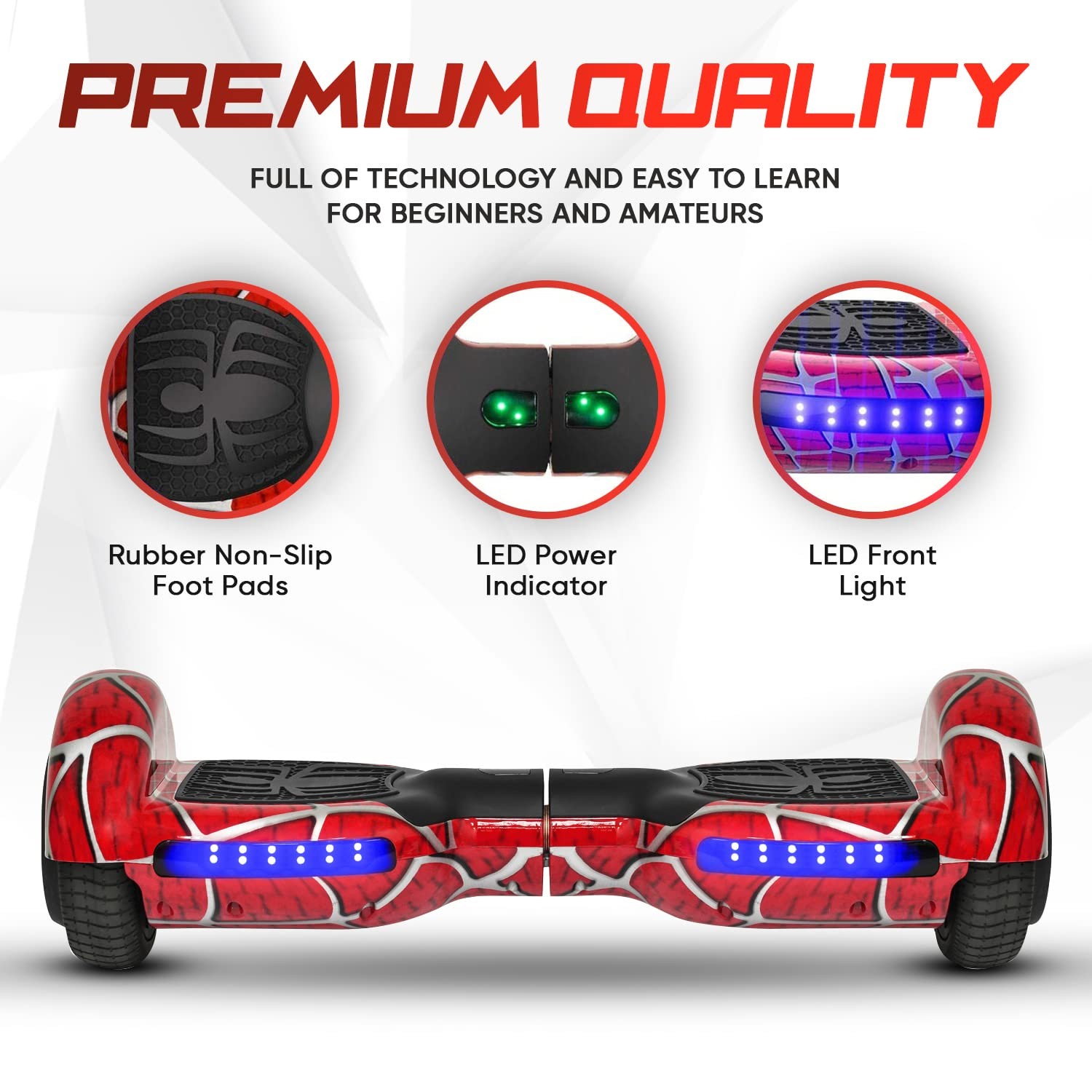Emaxusa Spider-Pattern Hover Board For Kids Ages 6-12 Bluetooth Speaker And Led