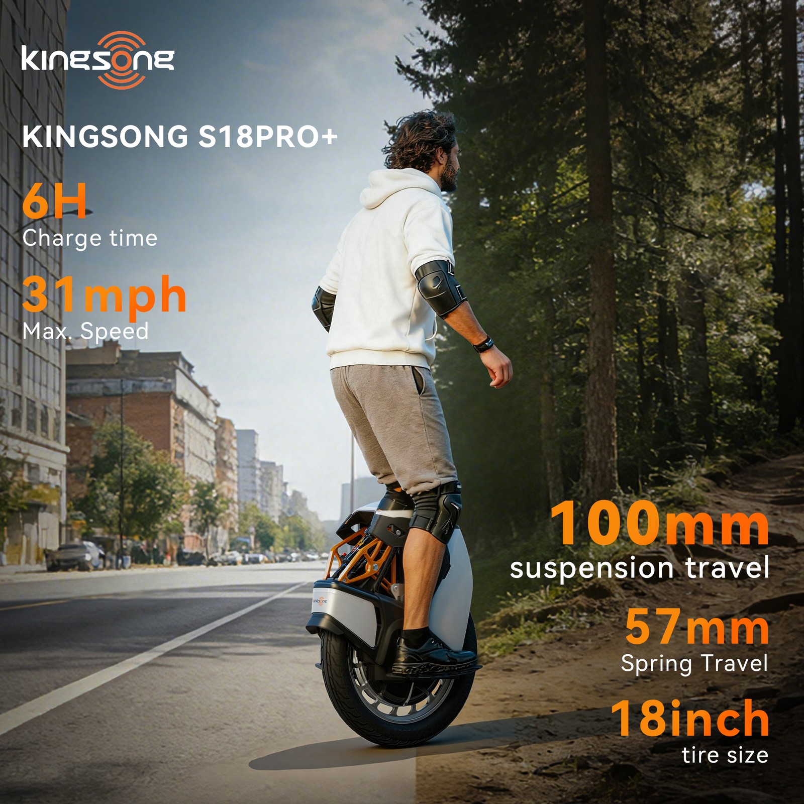 KINGSONG S18 PRO+ 18″ E-Unicycle for Adults 100mm Suspension EUC w/ App Control
