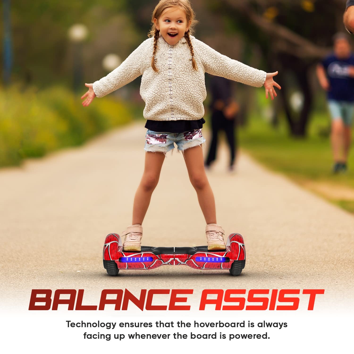 Emaxusa Spider-Pattern Hover Board For Kids Ages 6-12 Bluetooth Speaker And Led